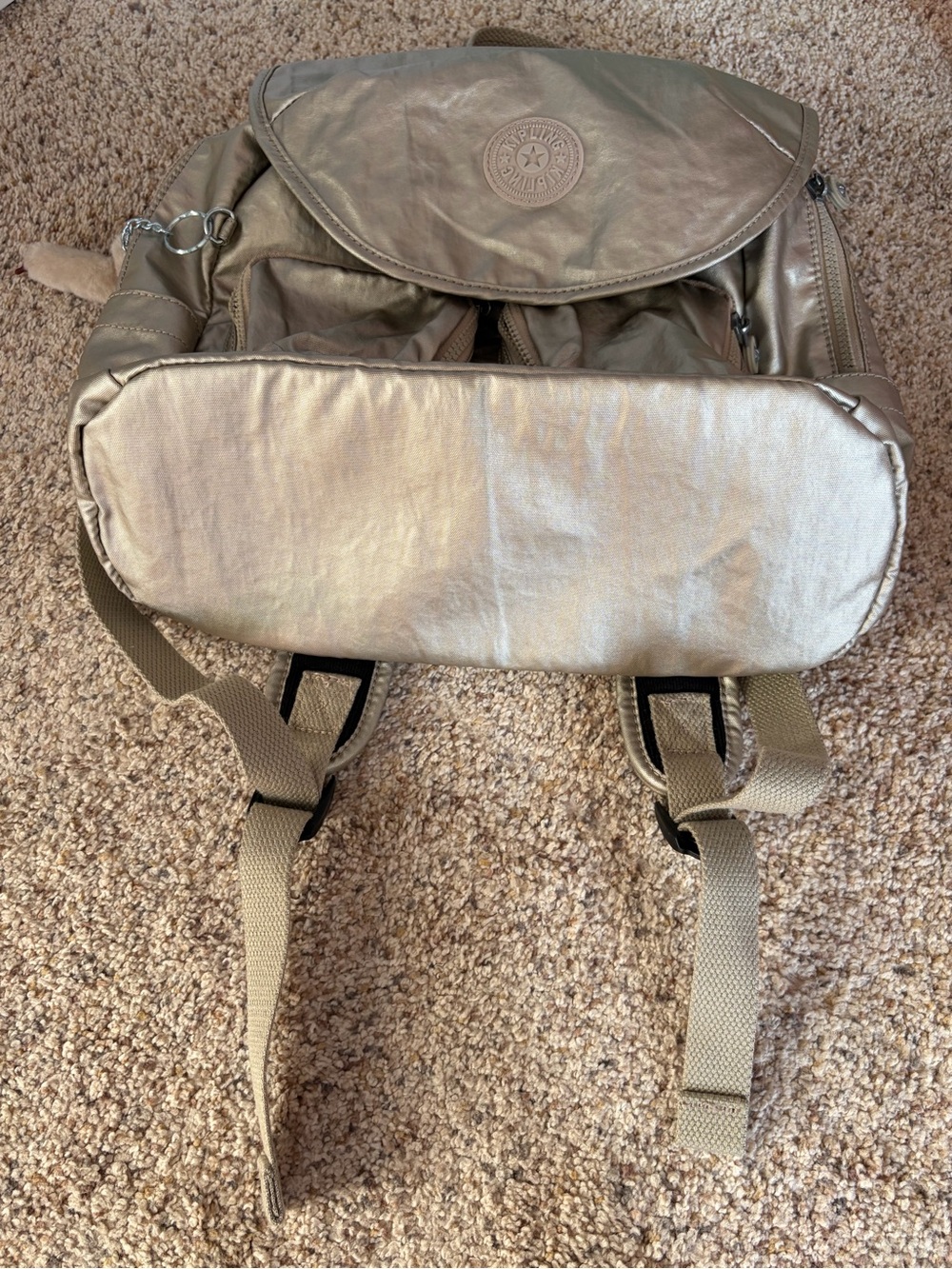 Kipling Gold Lightweight Nylon Backpack with Monkey Keychain - Picture 13 of 13